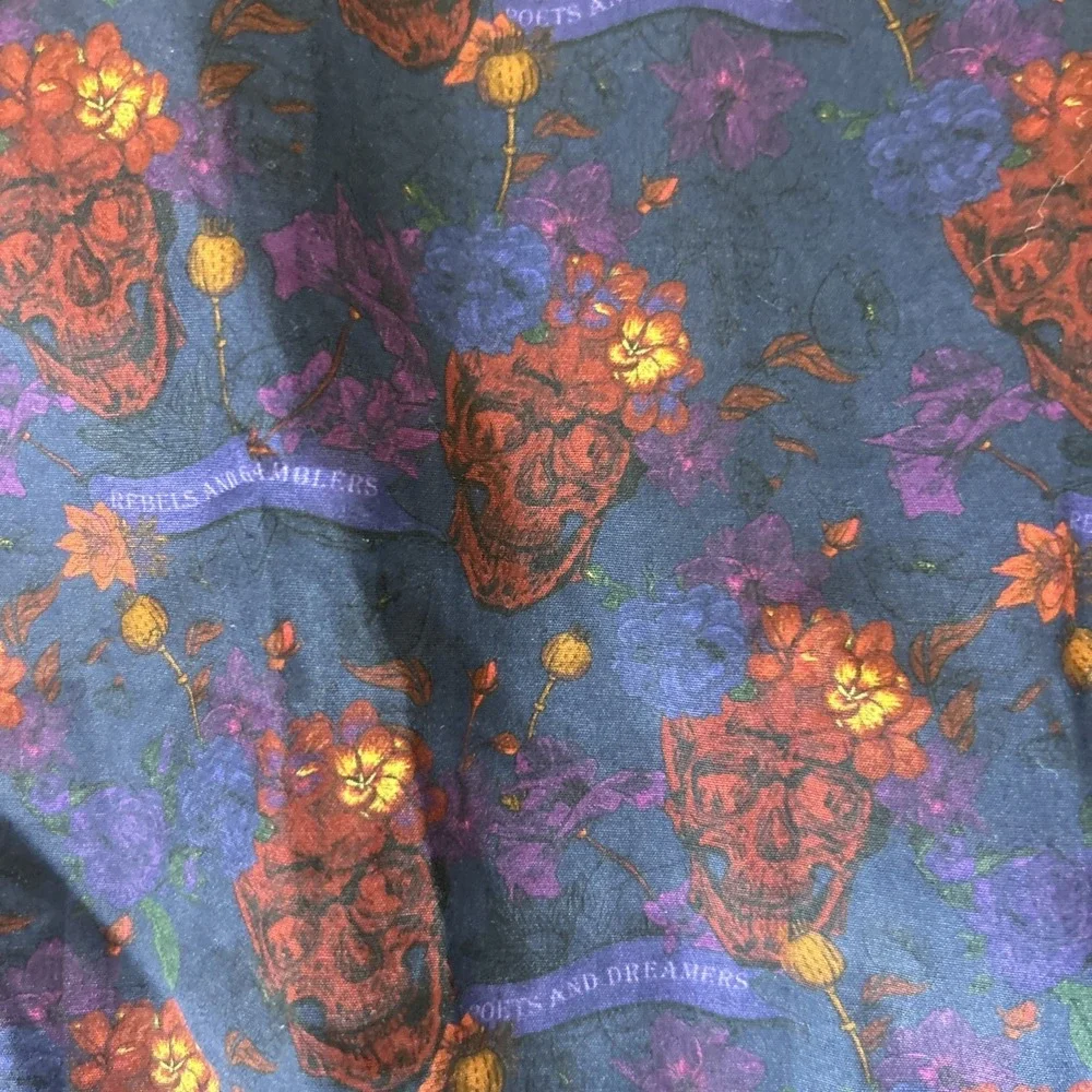 Blake Mill Men's Small Floral SKULLS Cotton Button Down Shirt Rebels And Gambler - Picture 5 of 7